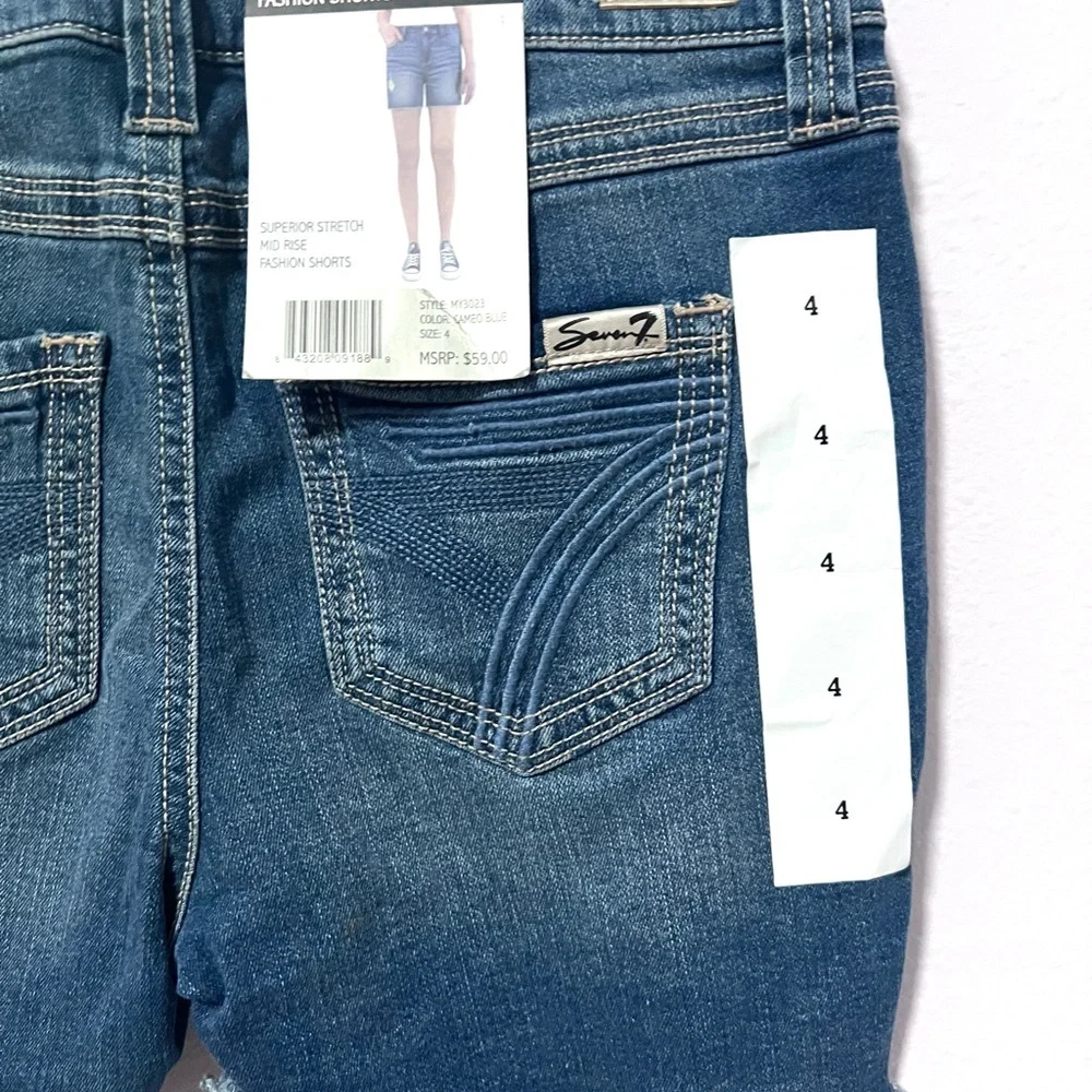 7 For All Mankind Blue Distressed mid rise stretch Jean Shorts 4‎